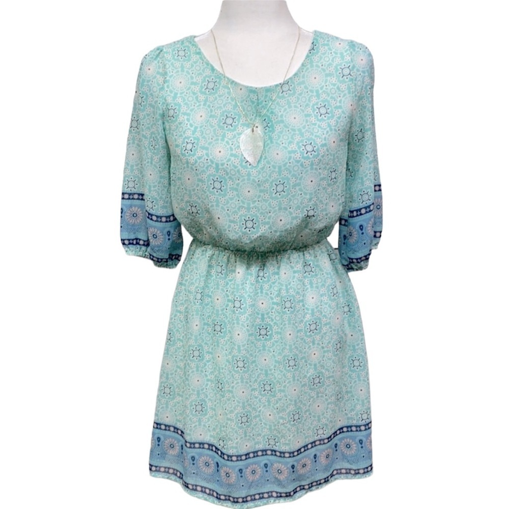 Everly Green & Blue With White Design Dress